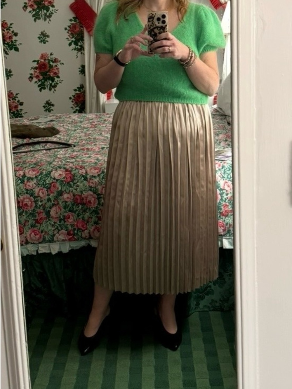 Marine Layer Tan Satin Pleated Skirt — M